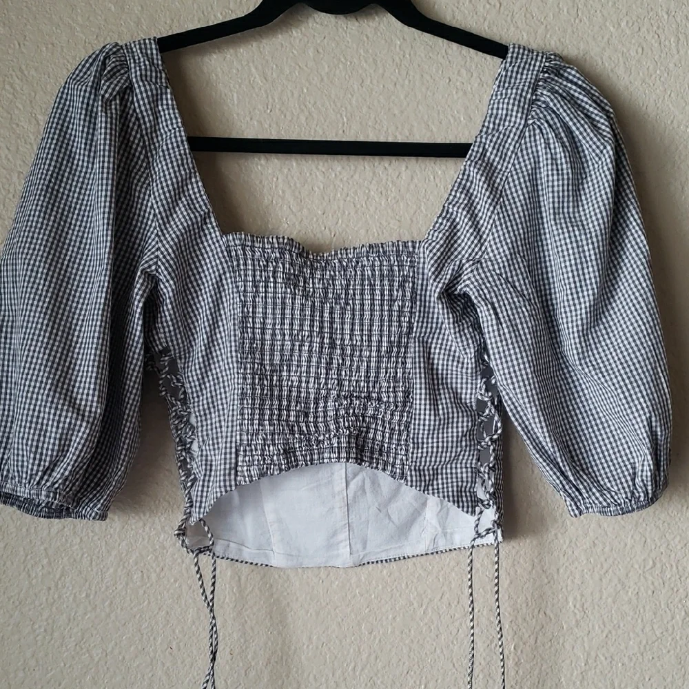 Abercrombie & Fitch Black and White Checkered Blouse - Picture 4 of 5